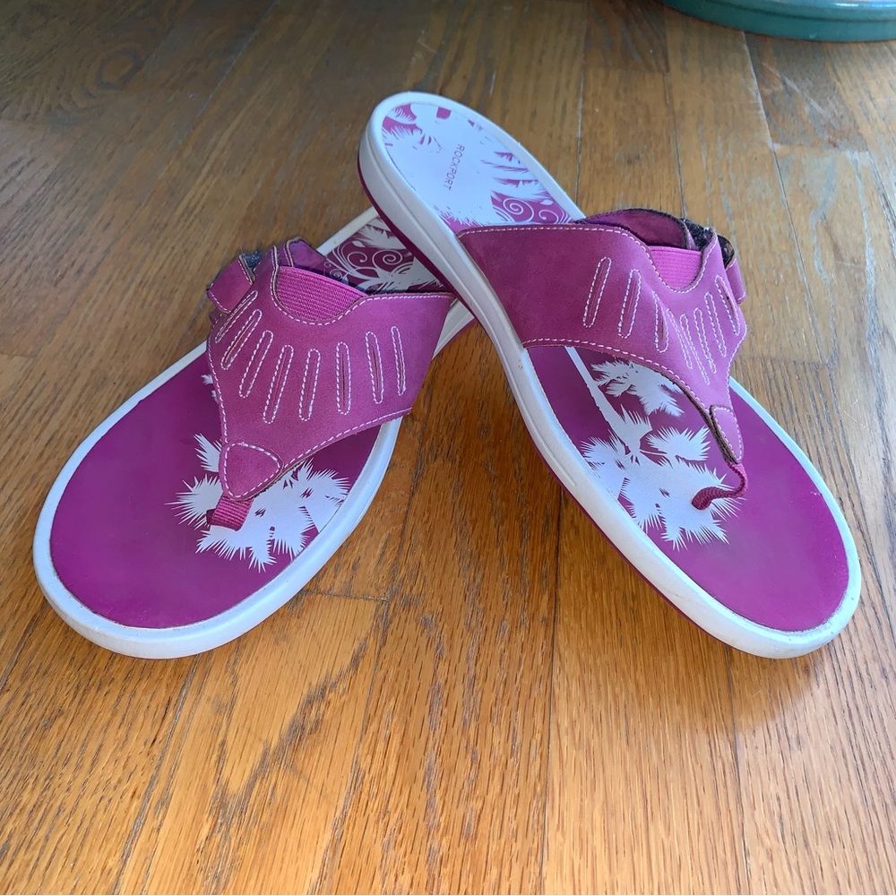 Rockport sandals velcro flops pink white 11